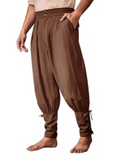 Runcati Mens Medieval Ankle Pants Renaissance Viking Pirate Large, Coffee