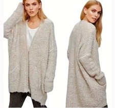 Free People Boucle Cadi Sweater Alpaca Grandpa Cardigan Grunge Boho Sz M Pockets
