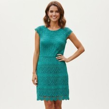 MANGO Womens Mini Dress Lace Teal Green Cap Sleeve Work Business Office XS