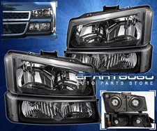 Black Headlightsclear Reflector Signal Bumper Lamps 4pc Set For 03-06 Silverado