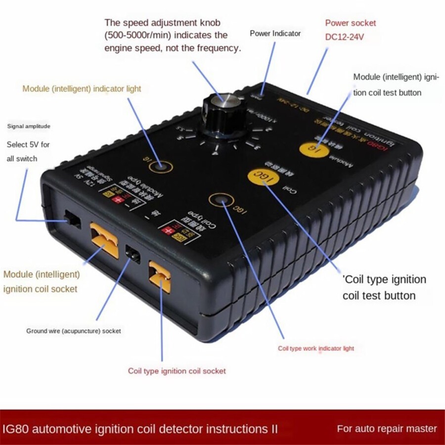 Black Ignition Coil Detector Tester Natural Gas 24V Gasoline Ignition Coil Test