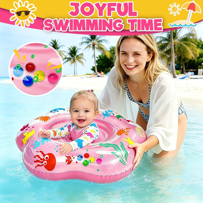 25.6'' Inflatable Baby Pool Float for 6-36 Months Double Air Anti-Flip Safety ...