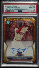 2023 Justin Crawford 1st Bowman Chrome Gold Shimmer Refractor #/50 Auto PSA 8