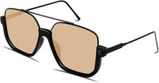 Square Oversized Aviator Sunglasses Retro Pilot Double Bridge UV Shades