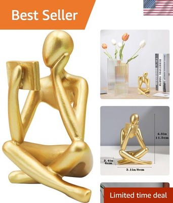 Gold Reading Woman Statue Abstract Art Decor Modern Figurine Home Office Shelf