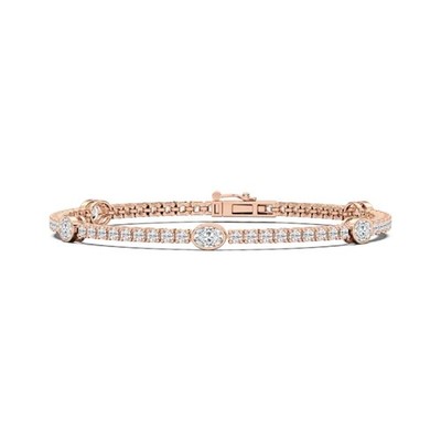 D VVS1 Round & Oval Cut Moissanite Diamond Shimmer Tennis Silver Bracelet