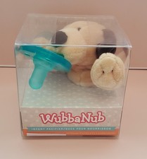 NIB Wubbanub Brown Puppy Dog Pacifier Blue Silicone Infant Newborn