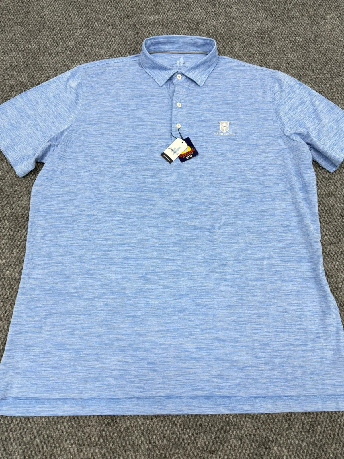 Johnnie O Men's XL Featherweight Performance Golf Polo Shirt Heather Blue UPF 50