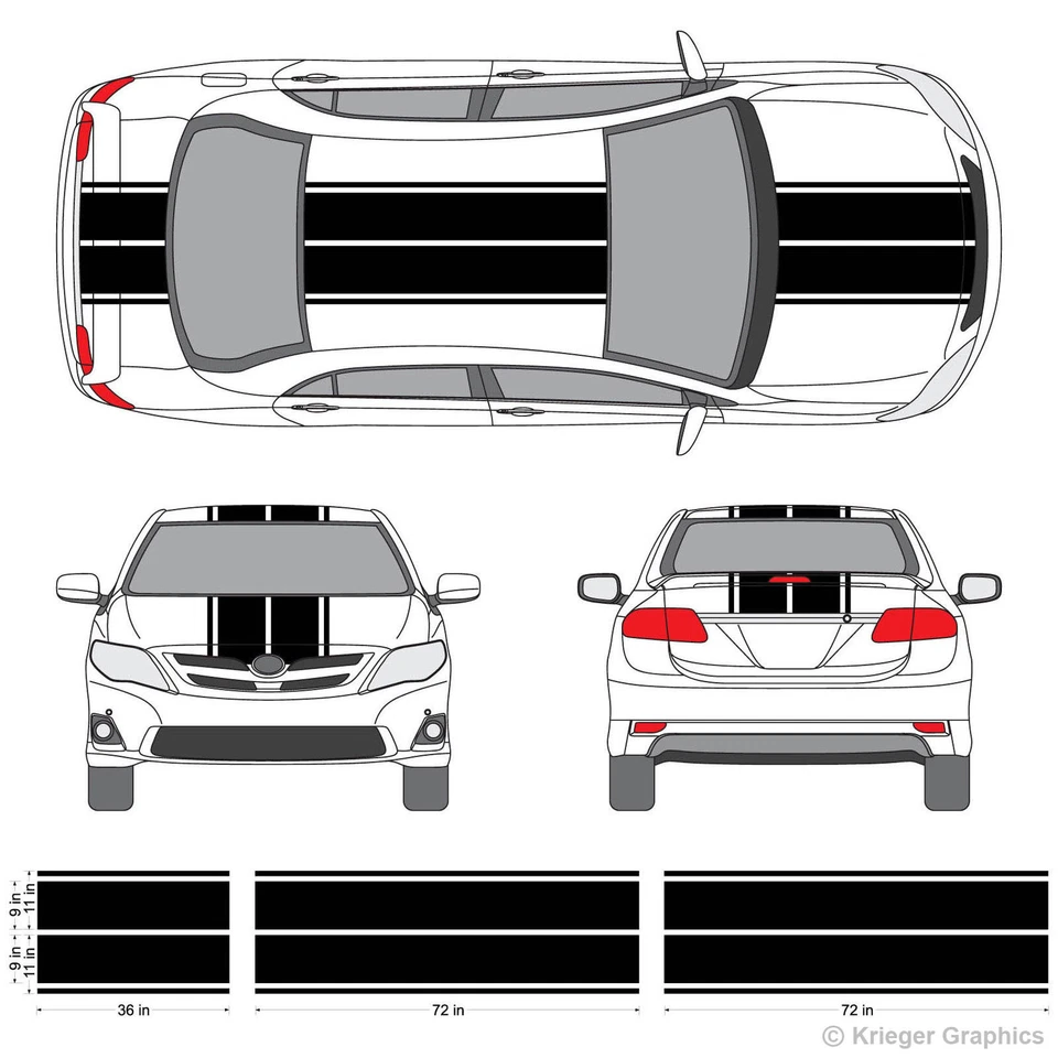 Calcomanías a rayas de vinilo 3M con rayas de carreras de rally dobles para Toyota Corolla Camry Avalon Foto 2 de 4