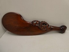 OLD WOODEN PATU CLUB TIKI CARVED HANDLE MAORI ART PAUA SHELL EYE