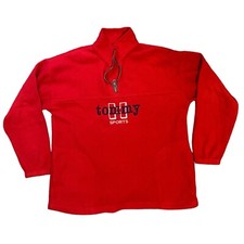 VTG 90s TOMMY HILFIGER SPORTS 1/4 Zip Red Fleece Sweatshirt Hip Hip SIZE XL