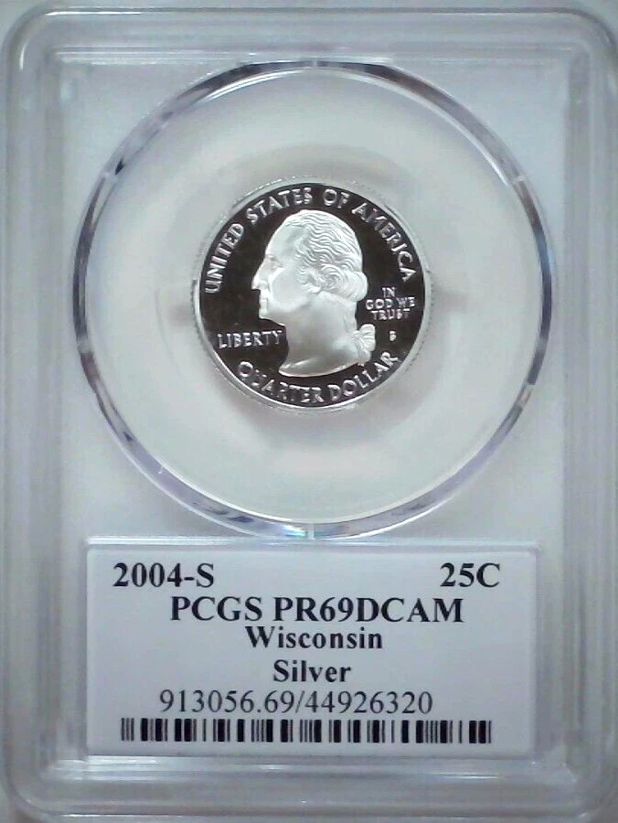 2004-S 25C State Quarter Wisconsin PCGS PR69 DCAM 90% Silver 24lotr0421 - Image 2 of 4