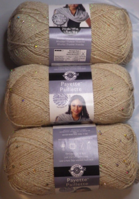 Loops & Threads Payette Yarn, Lot of 3 Skeins, 50g, 216 yds, Sparkle, Gold Dust