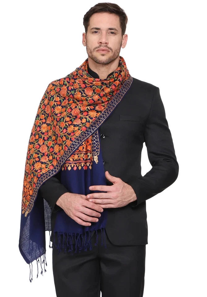 Mantón Jamavar Floral Fesitival Para Hombres Paisley Lana Jacquard Pashmina Estola Jamawar Foto 2 de 3