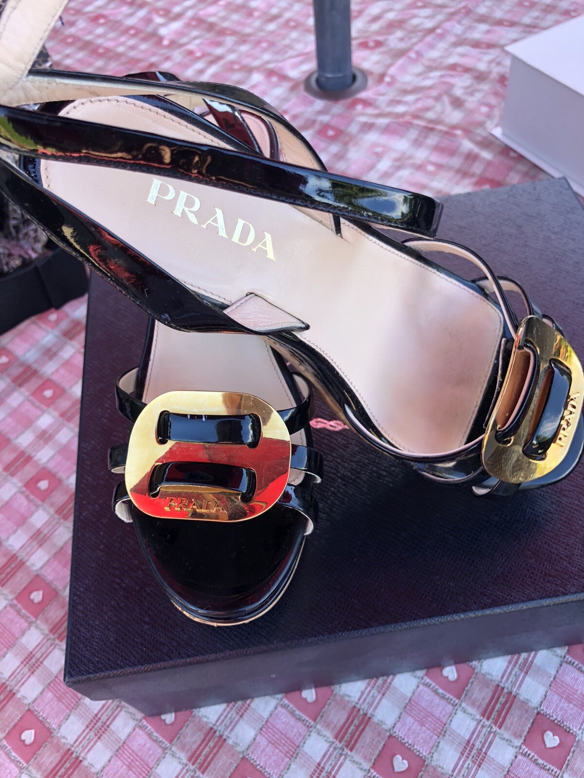 Prada Platform Black Patent Leather Sandals In Size 4 Uk £425 image 5