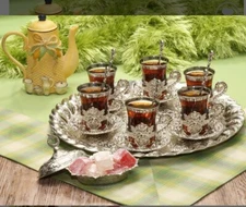 Turkish tea set with tray and spoons 