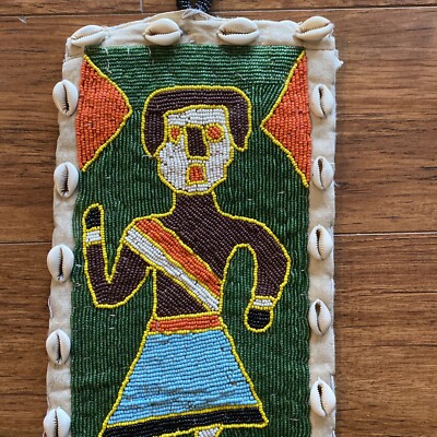 Vintage 60’s tie beaded dance skirt necklace or wall hanging cowrie shell bead Vintage 60 main image 2