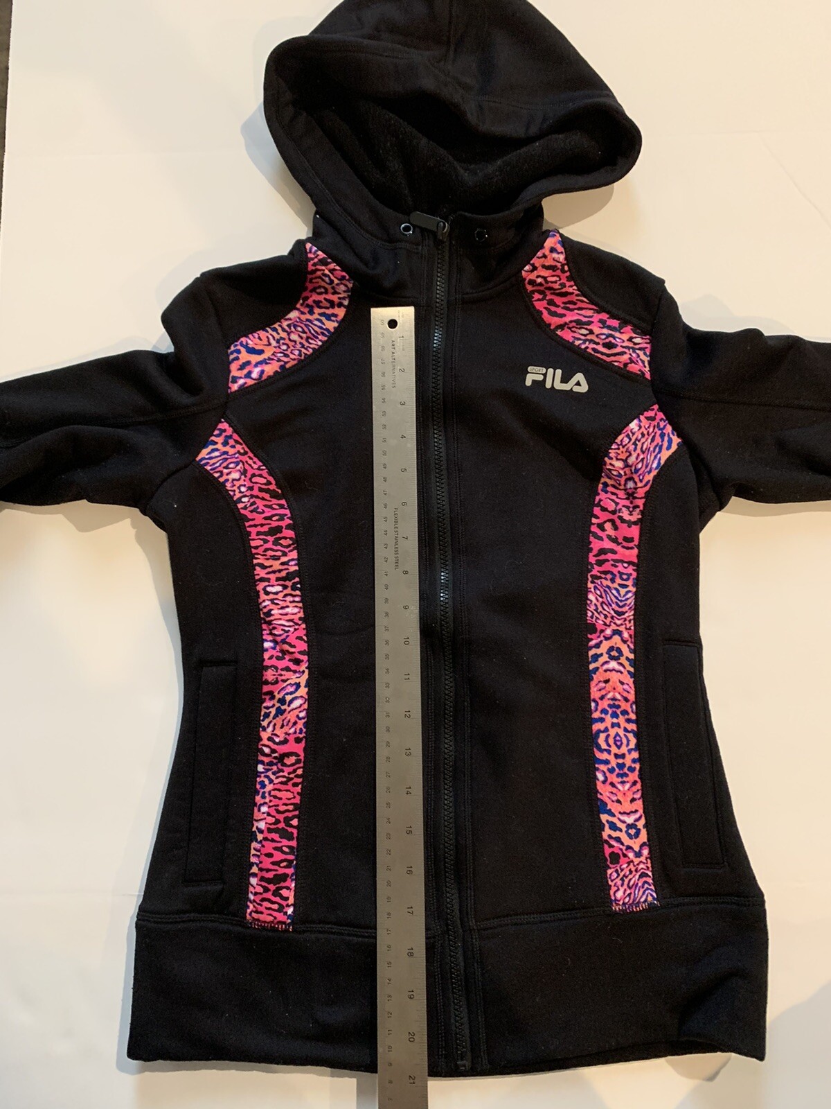 Felpa con cappuccio e zip Fila rosa e nera Junior XS