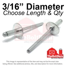 3/16" Oversized Head Blind Pop Rivets Alum/Alum Mandrel Plain (Pick Length &Qty)