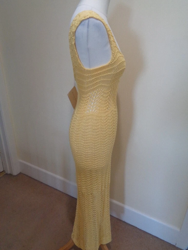 VALENTINO SAVANNAH MORROW NUOVISSIMO ABITO MIDI GIALLO ALL'UNCINETTO 'VALENTINA' TAGLIA XS