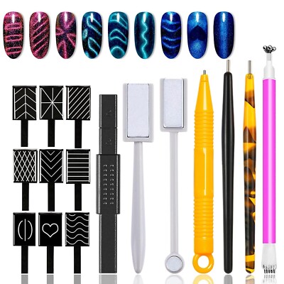 16Pcs Cat Eye Gel Nail Polish Tools Set- Cat Eye Magnet for Nails and Magnetic N