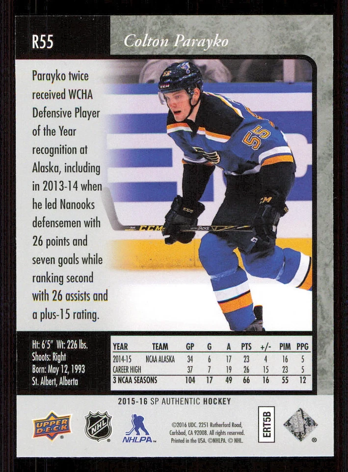 2015-16 SP Authentic '95-96 SP Retro #R55 Colton Parayko - Image 2 of 2