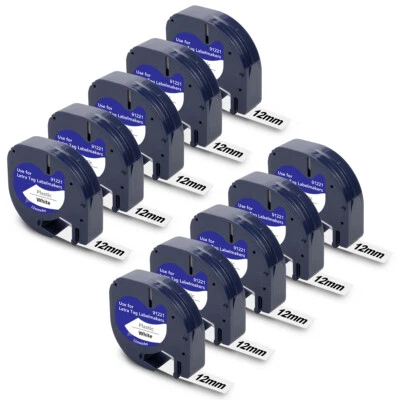 10PK Plastic 91201 12mm Label Tape Cartridge Replace Dymo Letra Tag LT-100T QX50
