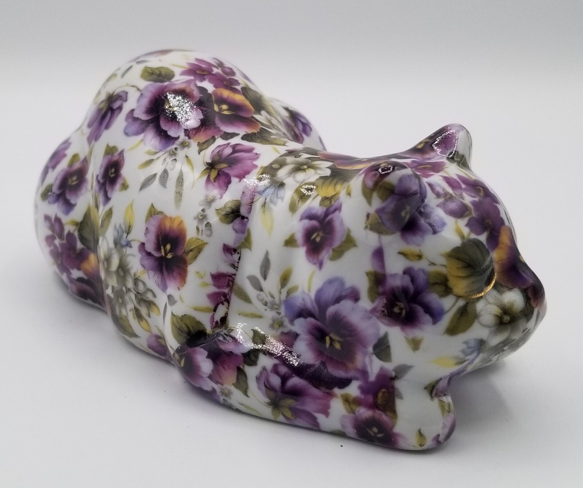 Vintage Formalities Baum Brothers Chintz Cat Purple Violet Pansy