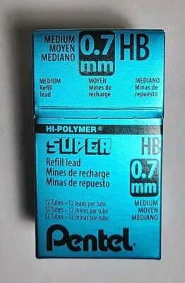 Pentel Super Lead Refill Hi-Polymer (0.7mm) Medium, HB (50-HB), 12 Tubes