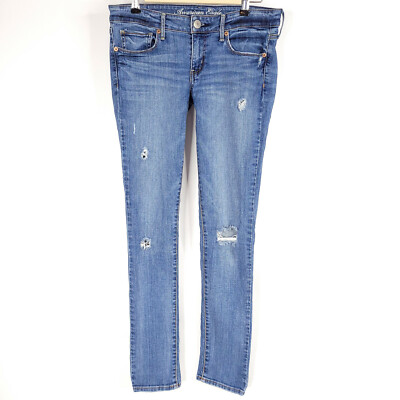 American Eagle Womens Jeans 6 Blue Skinny Distressed Stretch Denim Pants *