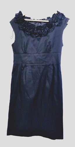 Abito donna taglia 8 nero cotone scollo arricciato floreale