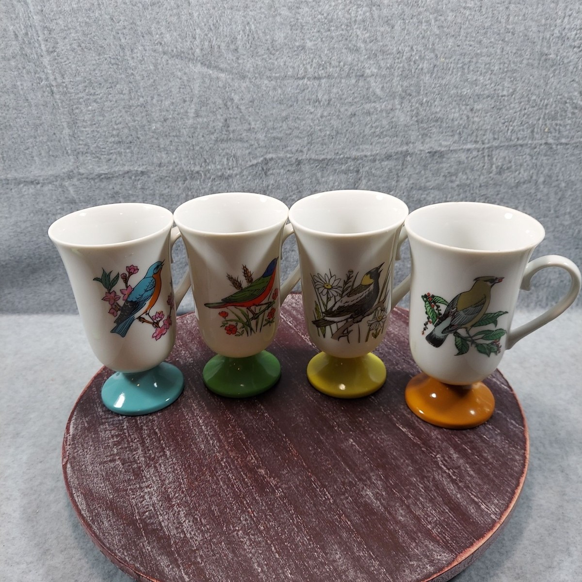 Fred Roberts Song Bird Pedestal Coffee Mugs Tea Cups Set of 4 1960s Vintage  | eBay
