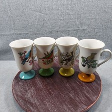 Fred Roberts Song Bird Pedestal Coffee Mugs Tea Cups Set of 4 1960s Vintage