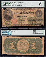 RARE VG graded 1862 $1 "GREENBACK" US Legal Tender Note! PMG 8! 97437