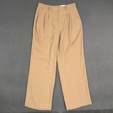 Nine West Dress Pants Womens 10 Tan Brown Wide Leg Relaxed Pleated Polyester NWT