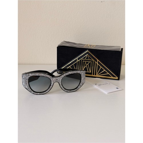 New ANNA KARIN KARLSSON Crystal Ice Black Cat-Eye Sunglasses Lucky Goes To Vegas