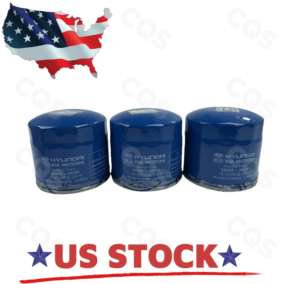 3pcs US STOCK NEW 2630035505 3PCS ENGINE OIL FILTER GASOLINE KIA 1986-2024 - Imagem 2 de 2