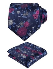 Mens 3.15inches Rose Flower Pattern Tie with Floral 145-navy magenta white