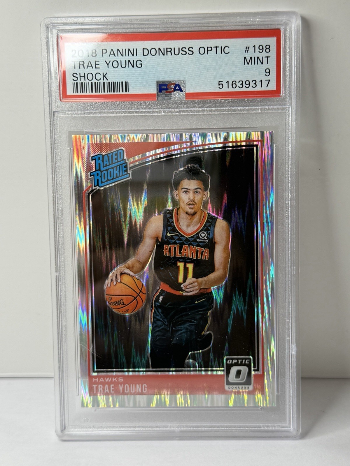 2018-19 Donruss Optic - Rated Rookie Trae Young #198 Shock Prizm (RC) PSA 9