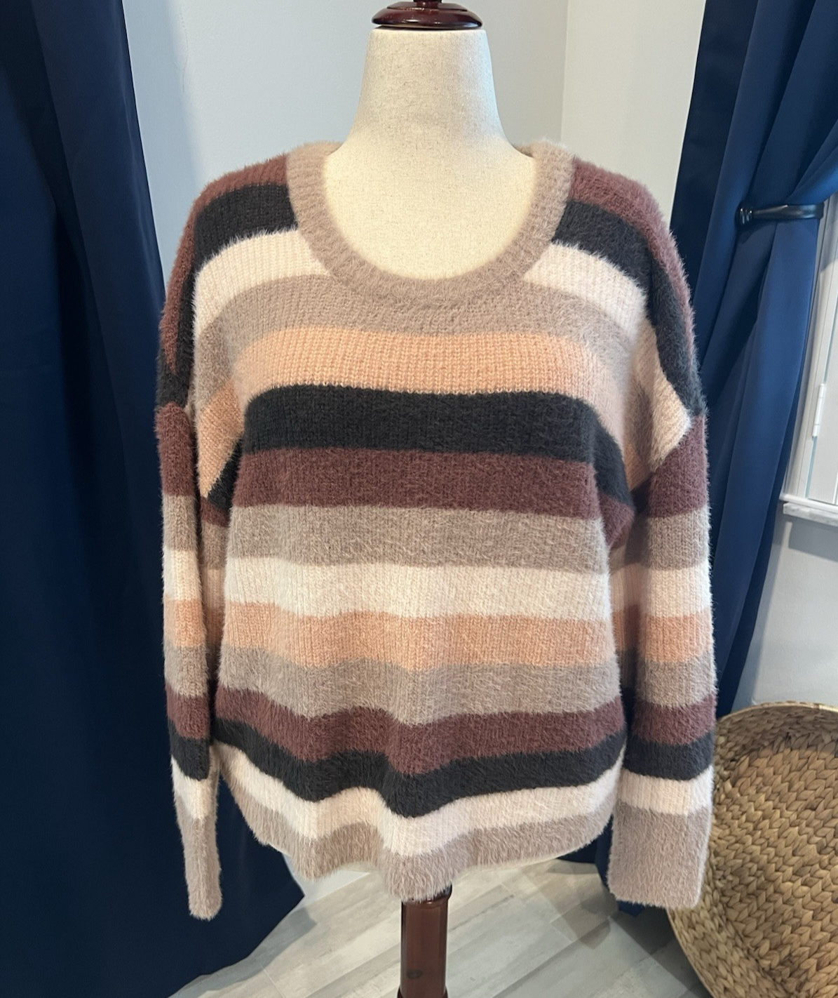 TORRID Pullover Sweater Women Size 1 Multicolor Stripe Opulent Soft Eyelash Yarn