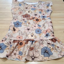 SHEIN Beige Blue Floral Ruffle Sleeve Short Sundress Size L