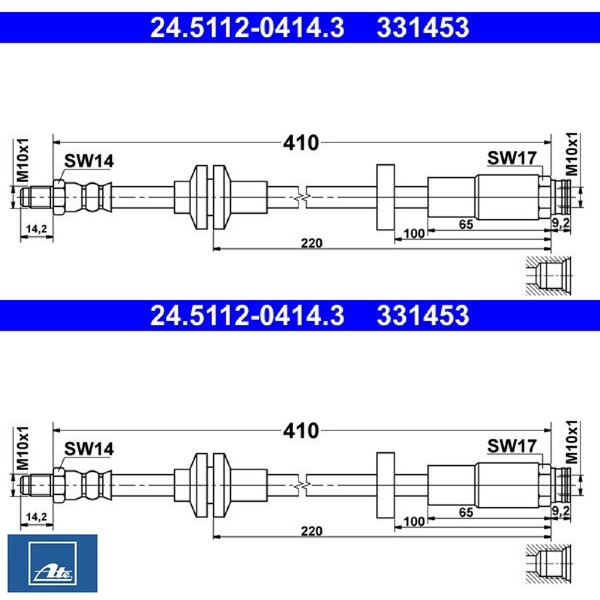 2X Bremsschlauch ATE 24.5112-0414.3 2 BremsschläUche Rechts Links Vorne-image
