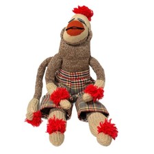Handmade Sock Monkey Plush Toy Red Mohawk Plaid rPants Stuffed Animal 