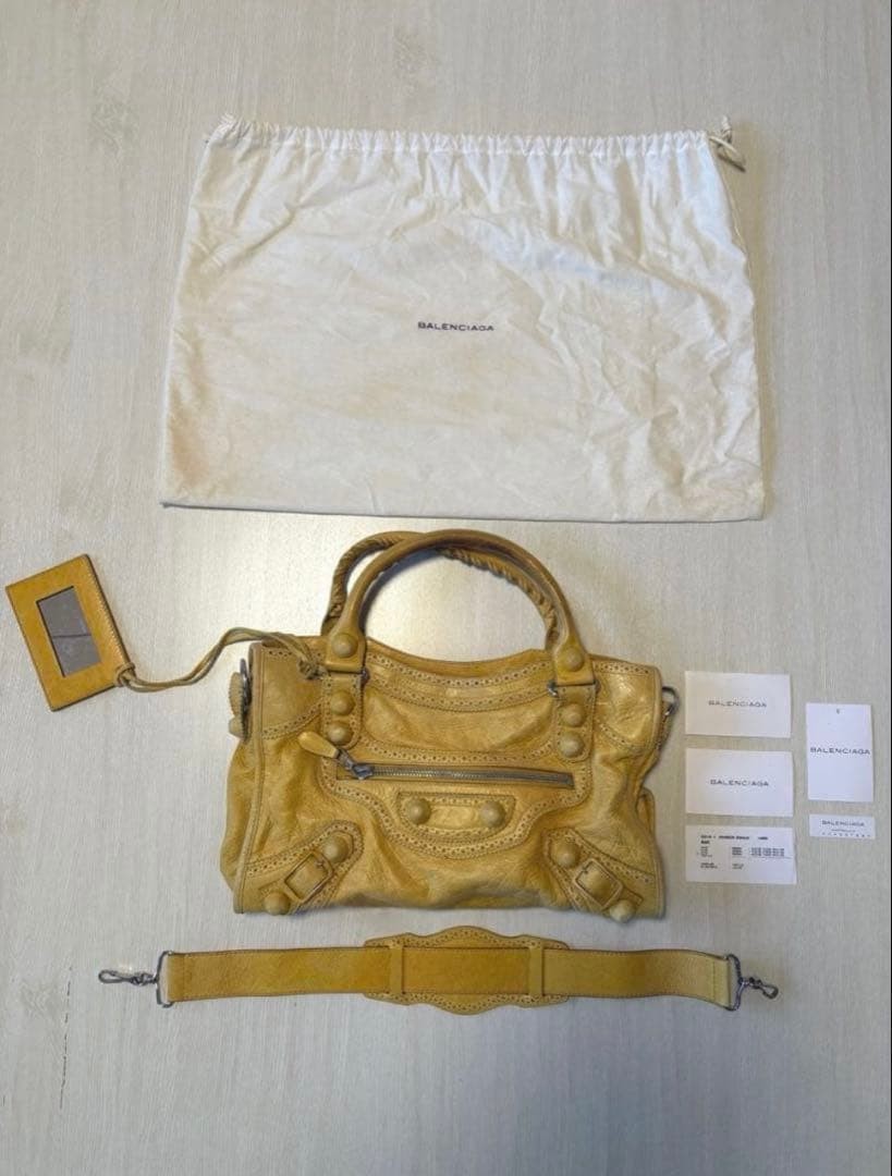 BALENCIAGA Giant City Editors Bag 2Way Yellow Leather Shoulder