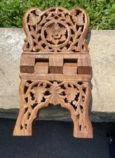 Vintage Hand Carved Wooden Folding Book Holder Bible Stand Display