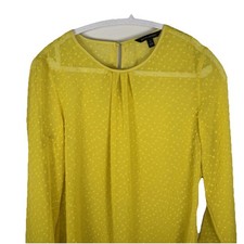 Banana Republic Blouse Small Swiss Dot Sheer Long Sleeve Ruffle Yellow Career