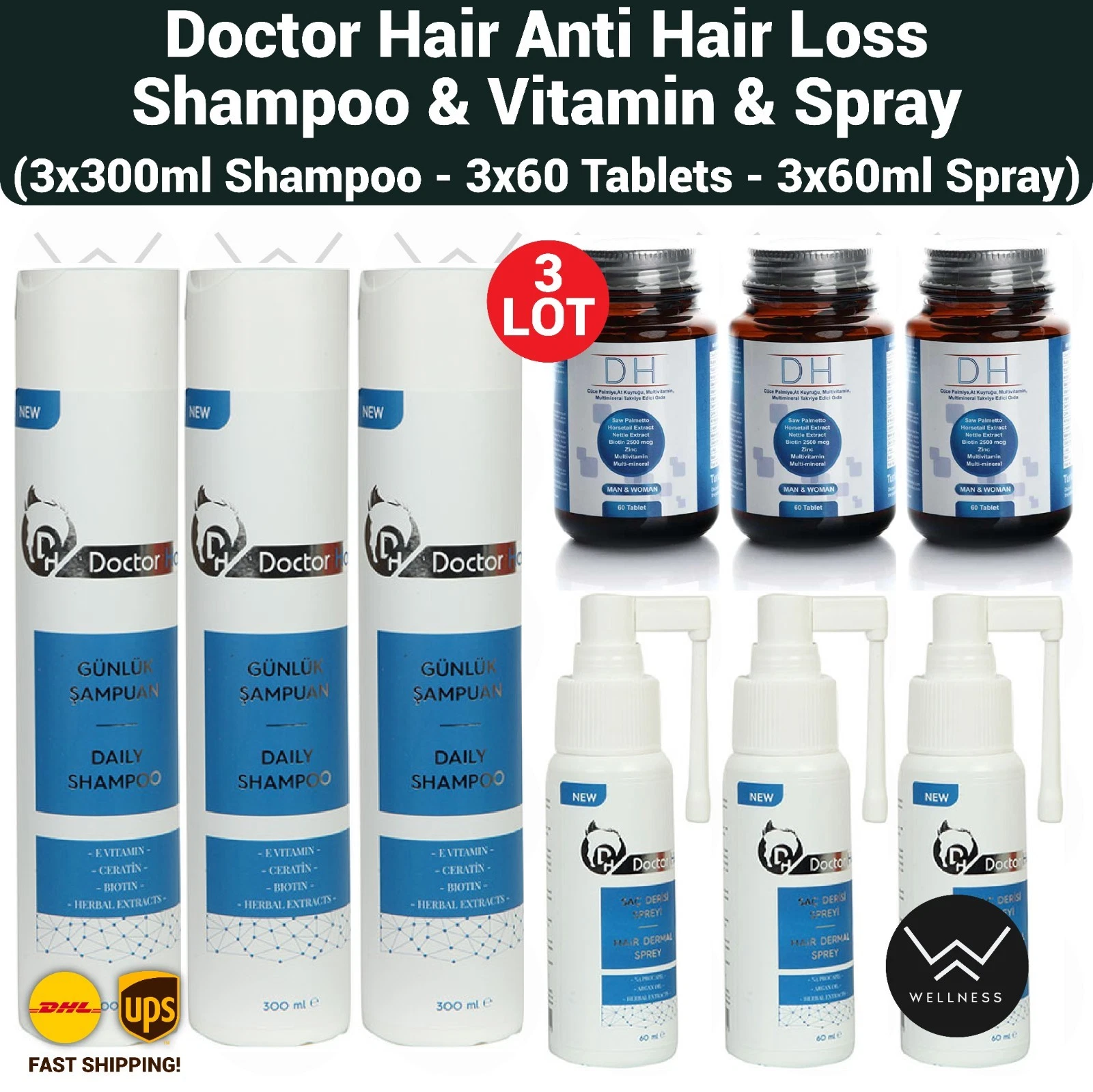 Doctor Hair Anti Hair Loss Set (Shampoo + Hair Vitamin + Spray ) - 3LOT