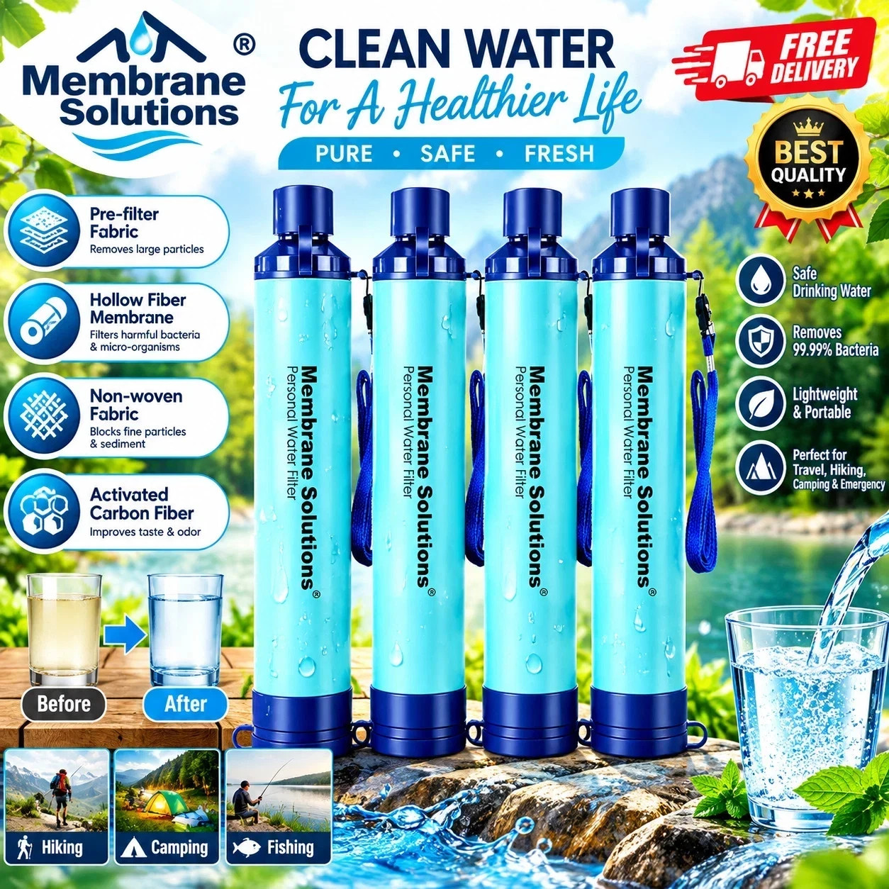 Personal Water Filter Straws Outdoor Emergency Portable Water ...