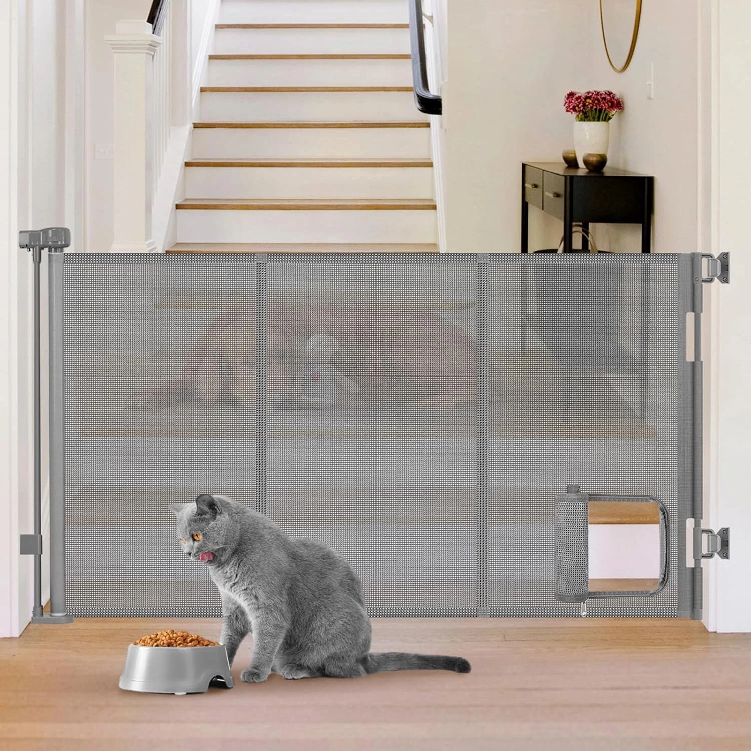 Retractable Baby Gate Mesh Gate with Cat Door 60" wide 33" Tall Gray
Opens in a new window or tab