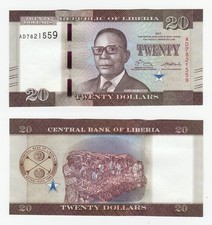 LIBERIA 20 Dollars 2017 s/n AD7821594 Uncirculated